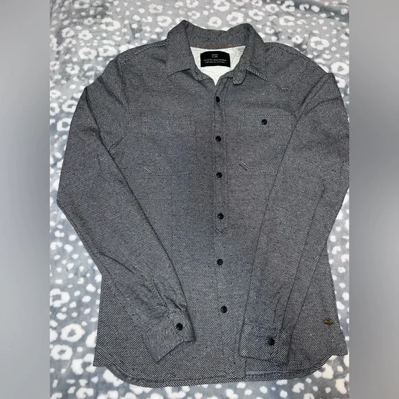 Scotch & Soda Herringbone Button Down Shirt – Black White Tailored Fit - Picture 6 of 10